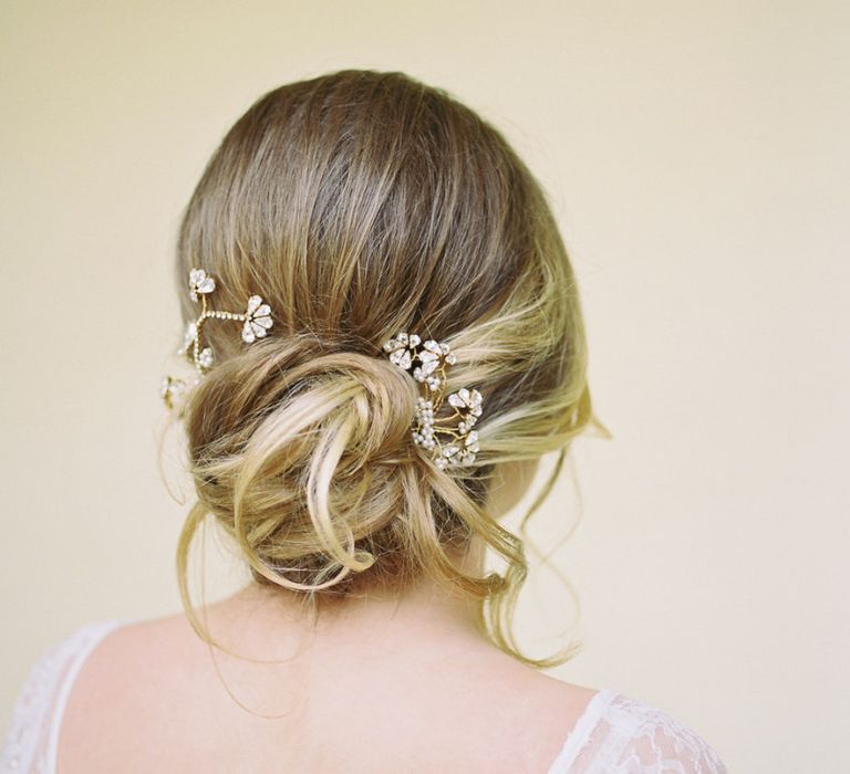 Tousled Bridal Up Do with Hair Vine