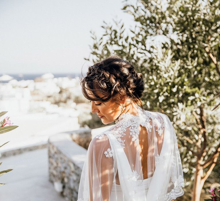 Lace detail wedding capelet fro destination wedding