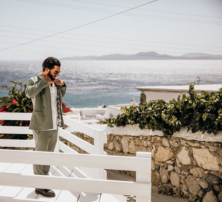 Groom preparations for destination wedding in Mykonos