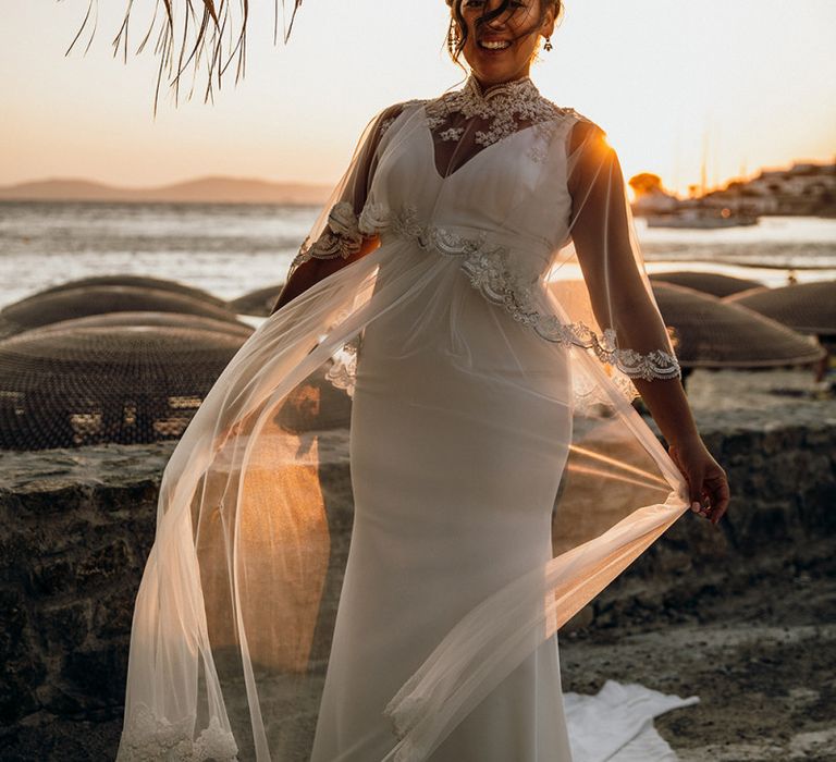 Wedding capelet and skirt overlay for pregnant bride