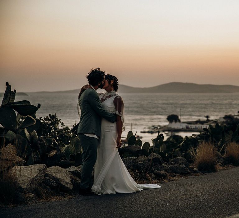 Sunset wedding portrait in Mykonos