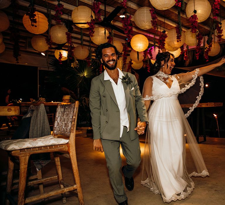 Bride and groom make an entrance