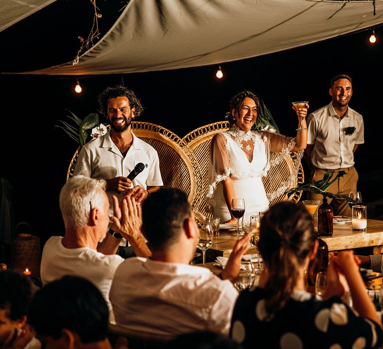 Bride and groom make pregnancy announcement during wedding speeches