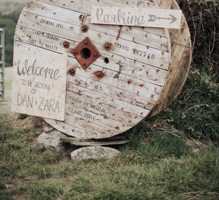 Wooden Cotton Reel Wedding Sign