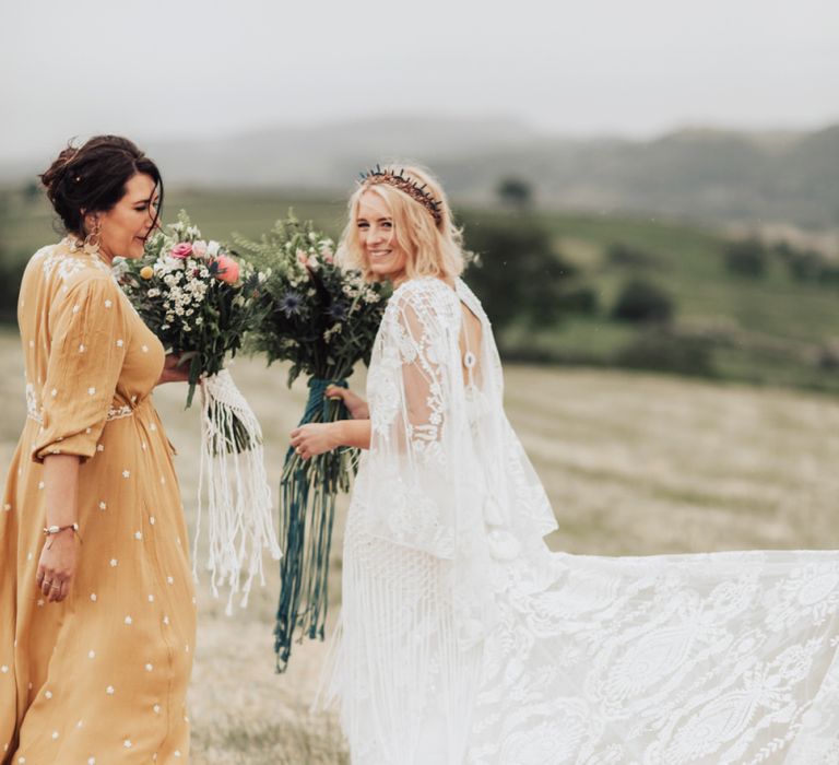 Bride in Rue De Seine Wedding Dress with Lace Detail