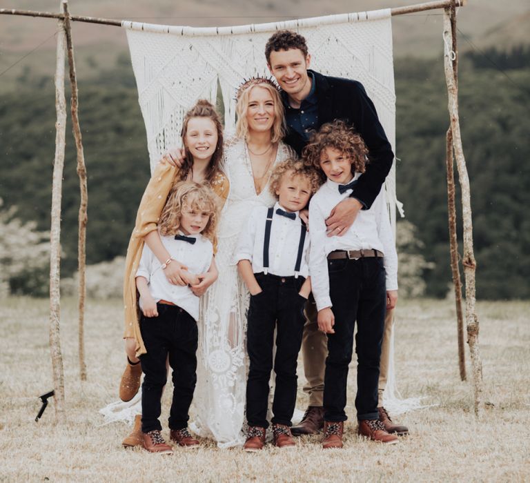 Bride and Groom with Their Children