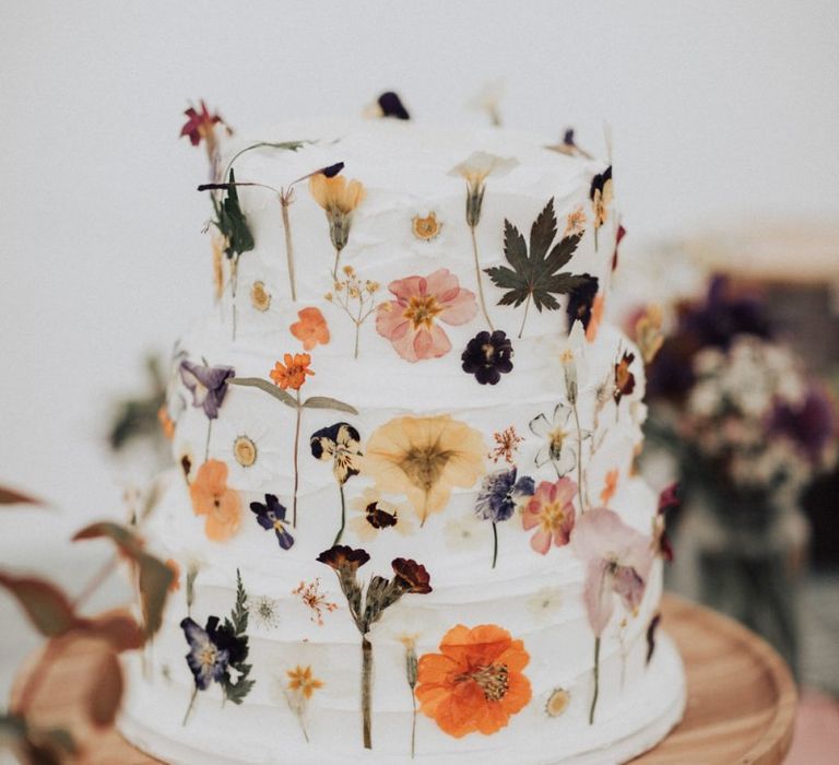 Homemade Wedding Cake with Edible Flowers Decor