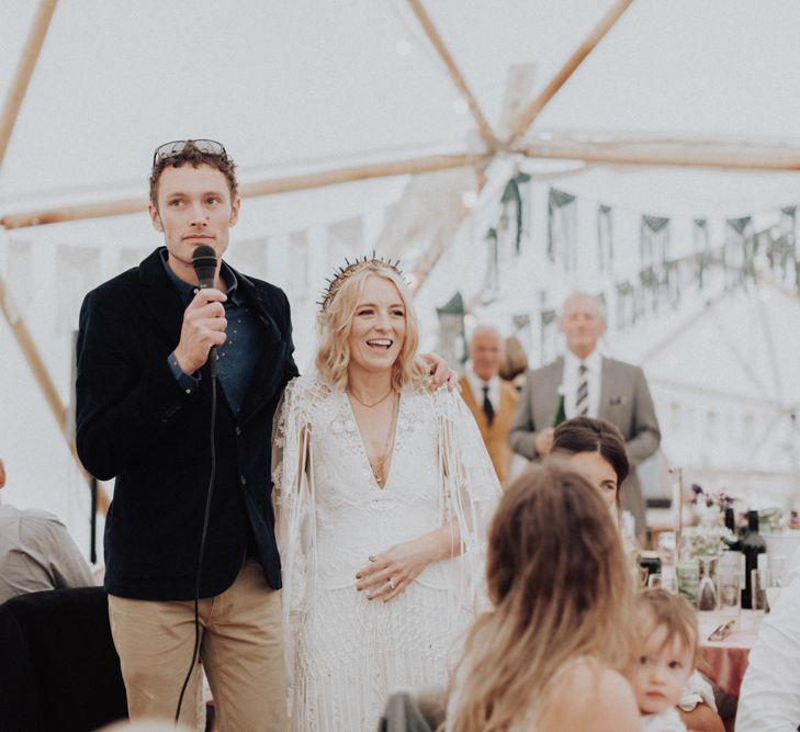 Bride and Groom Delivering the Wedding Speeches Together