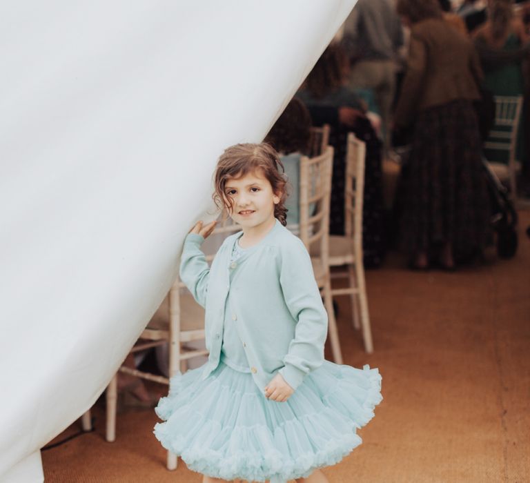 Little Girl in Pretty Turquoise Tutu and Cardigan