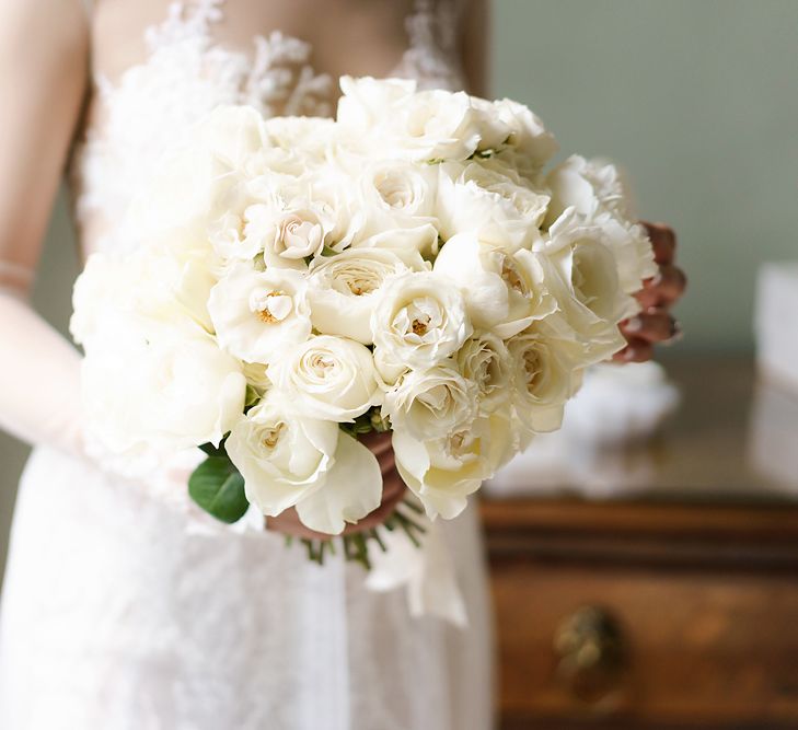 Pure White Rose Wedding Bouquet