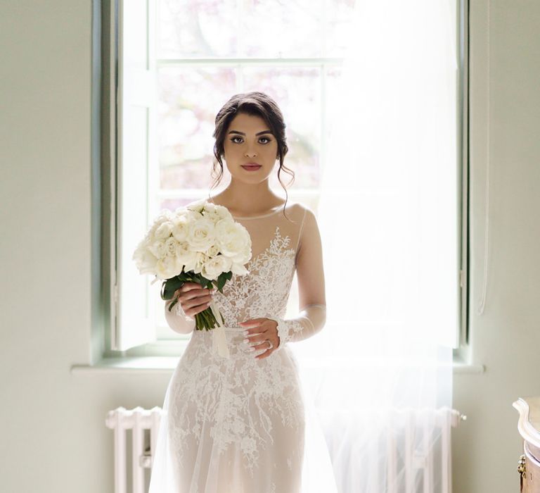 Beautiful Bride in Lace Berta Wedding Dress with Lace Detail