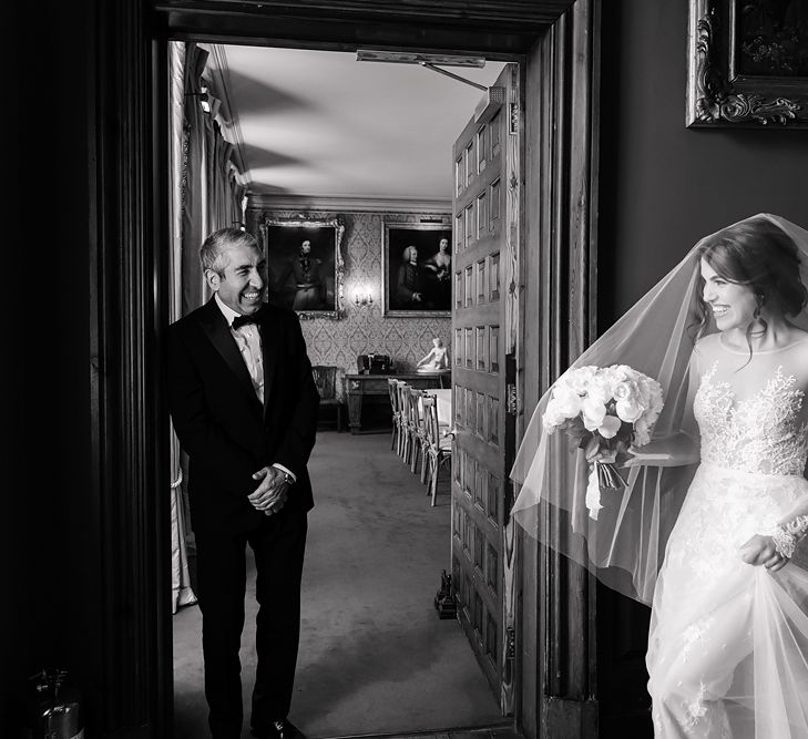 Father of The Bride First Look, with Bride in Berta Wedding Dress