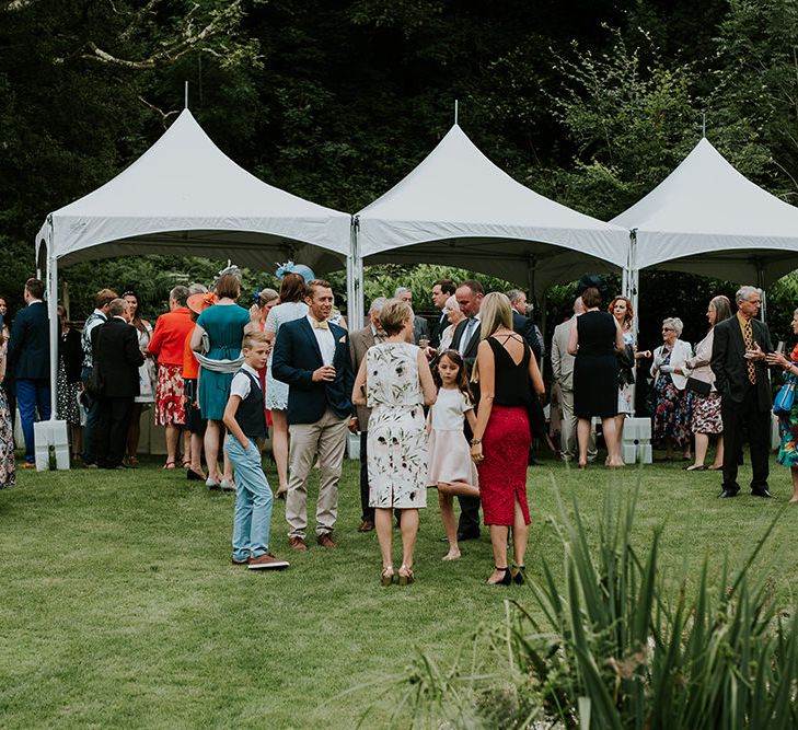 Reception Drinks | Tropical Humanist Wedding Outside | Custom Enzoani Gown and Veil | Lucy Turnbull Photography