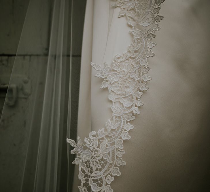 Lace Detail | Tropical Humanist Wedding Outside | Custom Enzoani Gown and Veil | Lucy Turnbull Photography