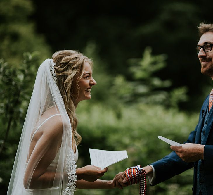 Custom Gown and Veil from Enzoani | Tropical Humanist Wedding Outside | Lucy Turnbull Photography