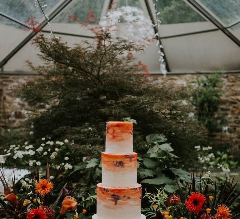 Cake by Edible Essence | Tropical Humanist Wedding Outside | Custom Enzoani Gown and Veil | Lucy Turnbull Photography