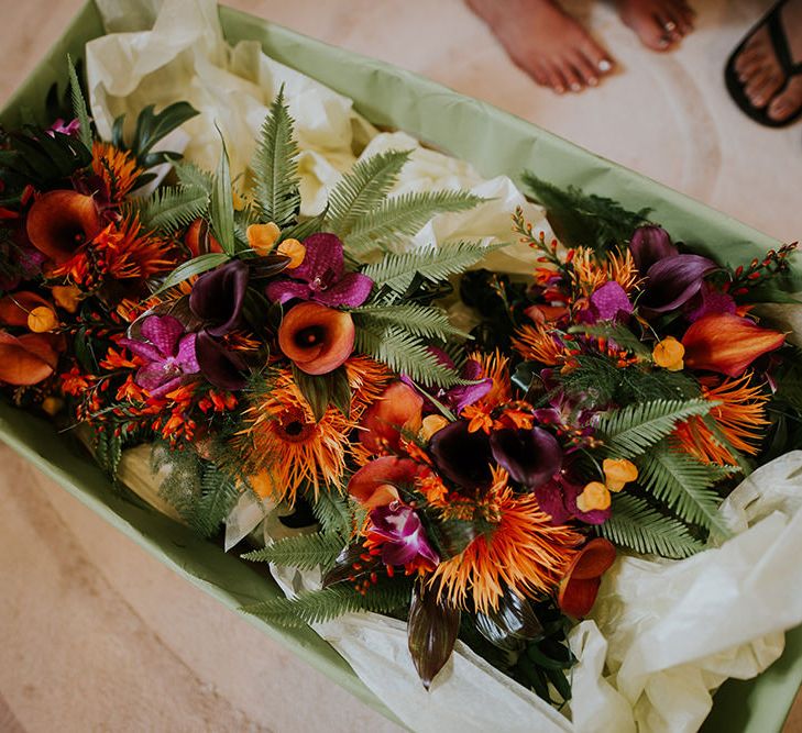 Flowers by Amanda Randell | Tropical Humanist Wedding Outside | Custom Enzoani Gown and Veil | Lucy Turnbull Photography