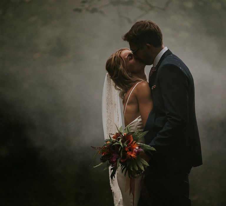 Tropical Humanist Wedding Outside | Custom Enzoani Gown and Veil | Lucy Turnbull Photography