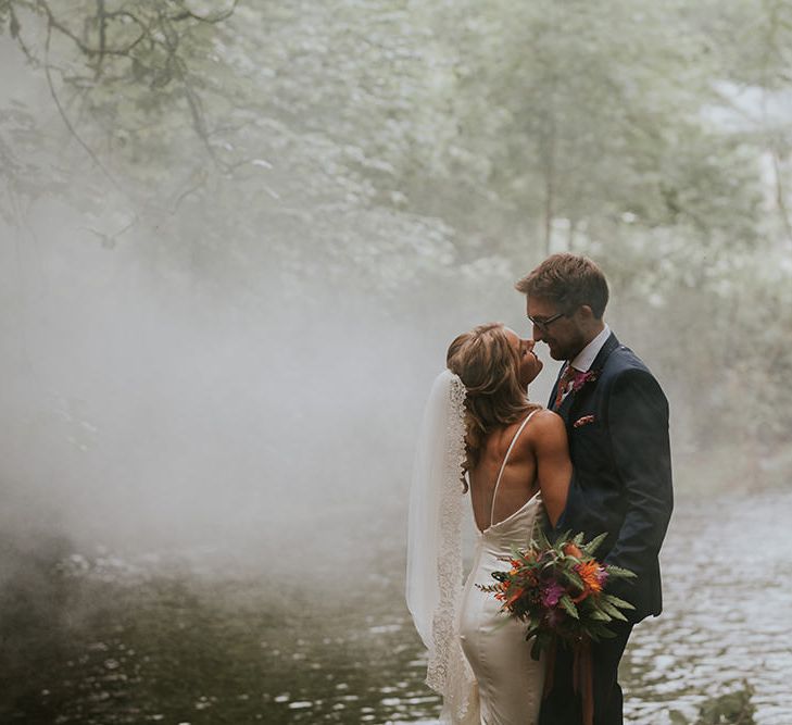 Tropical Humanist Wedding Outside | Custom Enzoani Gown and Veil | Lucy Turnbull Photography