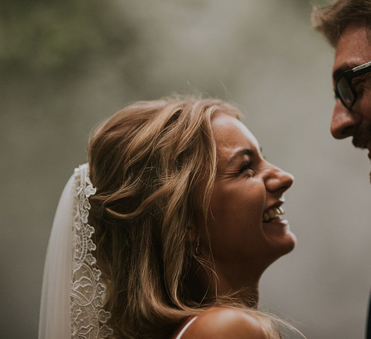 Tropical Humanist Wedding Outside | Custom Enzoani Gown and Veil | Lucy Turnbull Photography