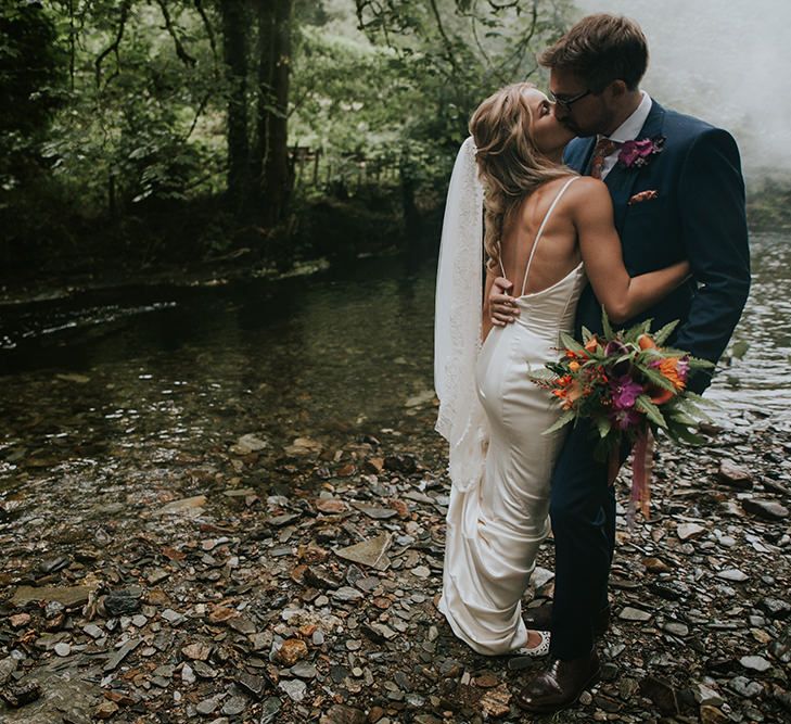 Tropical Humanist Wedding Outside | Custom Enzoani Gown and Veil | Lucy Turnbull Photography