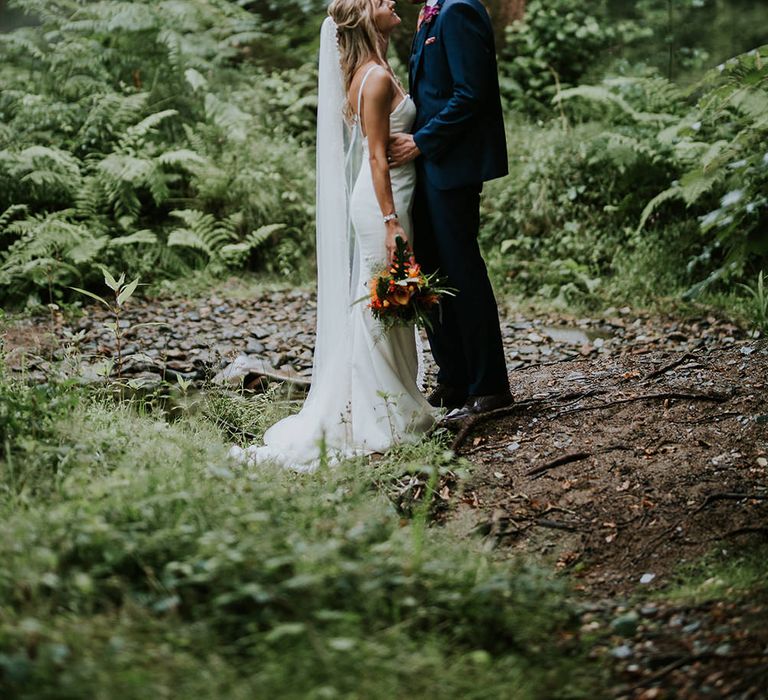 Tropical Humanist Wedding Outside | Custom Enzoani Gown and Veil | Lucy Turnbull Photography