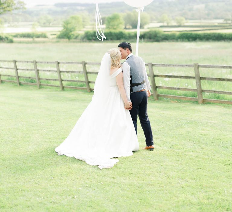 Mr &amp; Mrs Balloons // Hyde House Cotswolds Wedding With Coral Charm Peonies And Bridesmaids With Floral Hoop Bouquets Images From White Stag Wedding Photography Film Dan Dolan