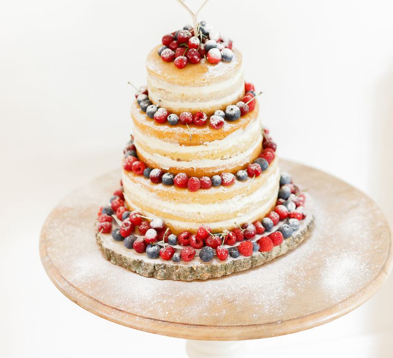 Naked Wedding Cake // Hyde House Cotswolds Wedding With Coral Charm Peonies And Bridesmaids With Floral Hoop Bouquets Images From White Stag Wedding Photography Film Dan Dolan