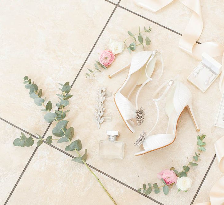 White Wedding Shoes With Silver Buckle