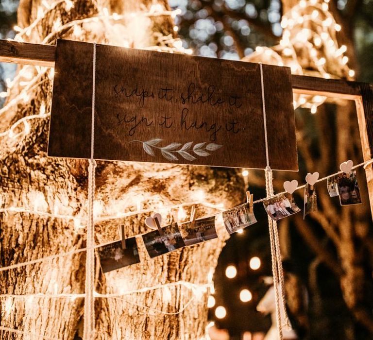 Wooden wedding sign with fairy lights