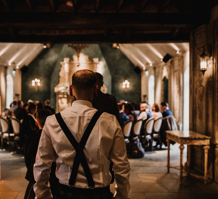 Groomsman in Braces Walking Down the Le Petit Chateau Aisle