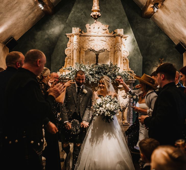 Wedding Ceremony Bride and Groom Exit with Confetti Toss