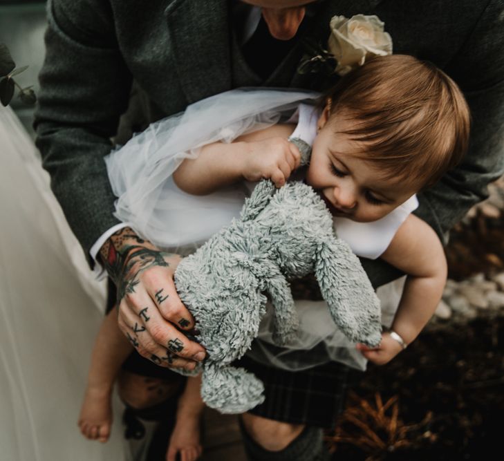 Flower Girl Daughter Holding Cute Grey Rabbit