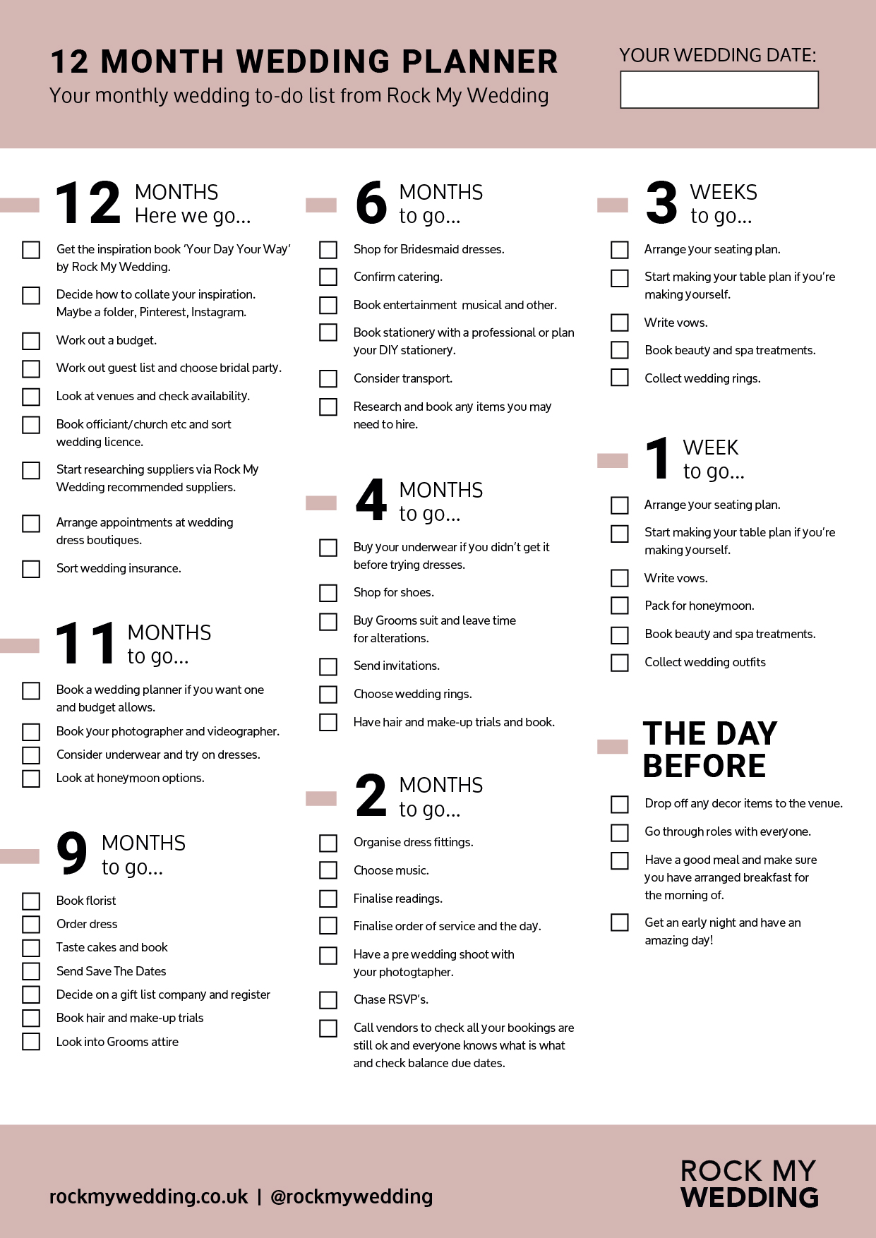 12 Month Wedding Checklist For Planning Your Wedding Day