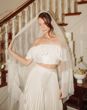 Two piece wedding dress with bardot crop top and pleated maxi skirt