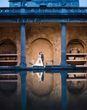 Wedding ceremony for couple at the Roman Baths and Pump Room Bath wedding venue 