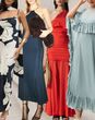 Collage of the best affordable wedding guest dresses from high street brands