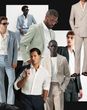 Collage edit of the best spring wedding suits for men to shop by Rock My Wedding