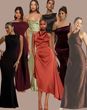 autumn bridesmaid dresses for bridal party in matching orange gowns