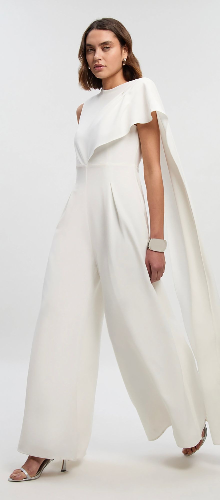 Tailored wide leg registry office jumpsuit with cape detail from Karen Millen