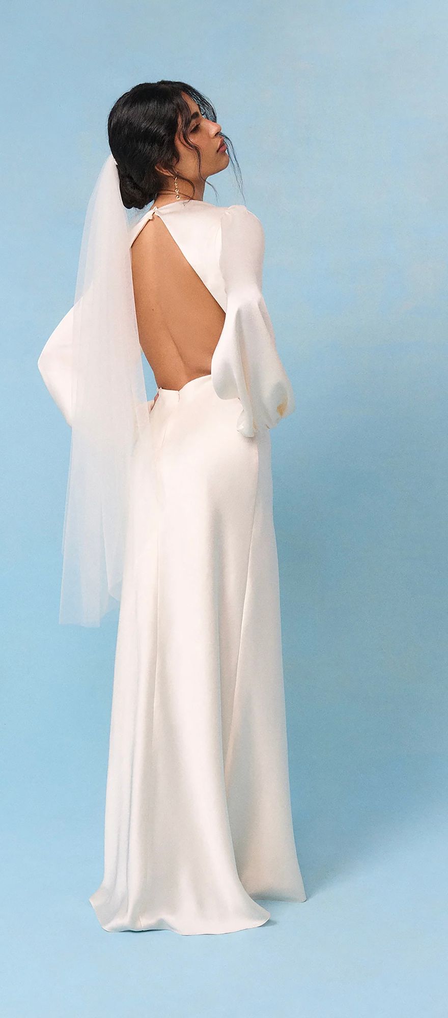 Satin maxi registry office wedding dress with open back from Nobody's Child