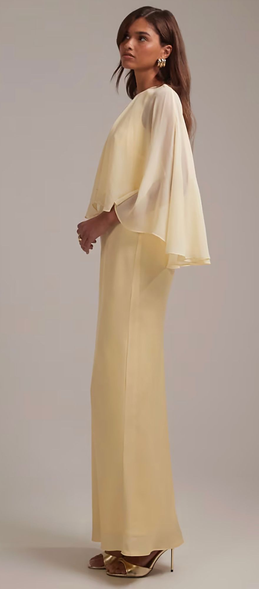 Lemon spring bridesmaid dress with cape overlay