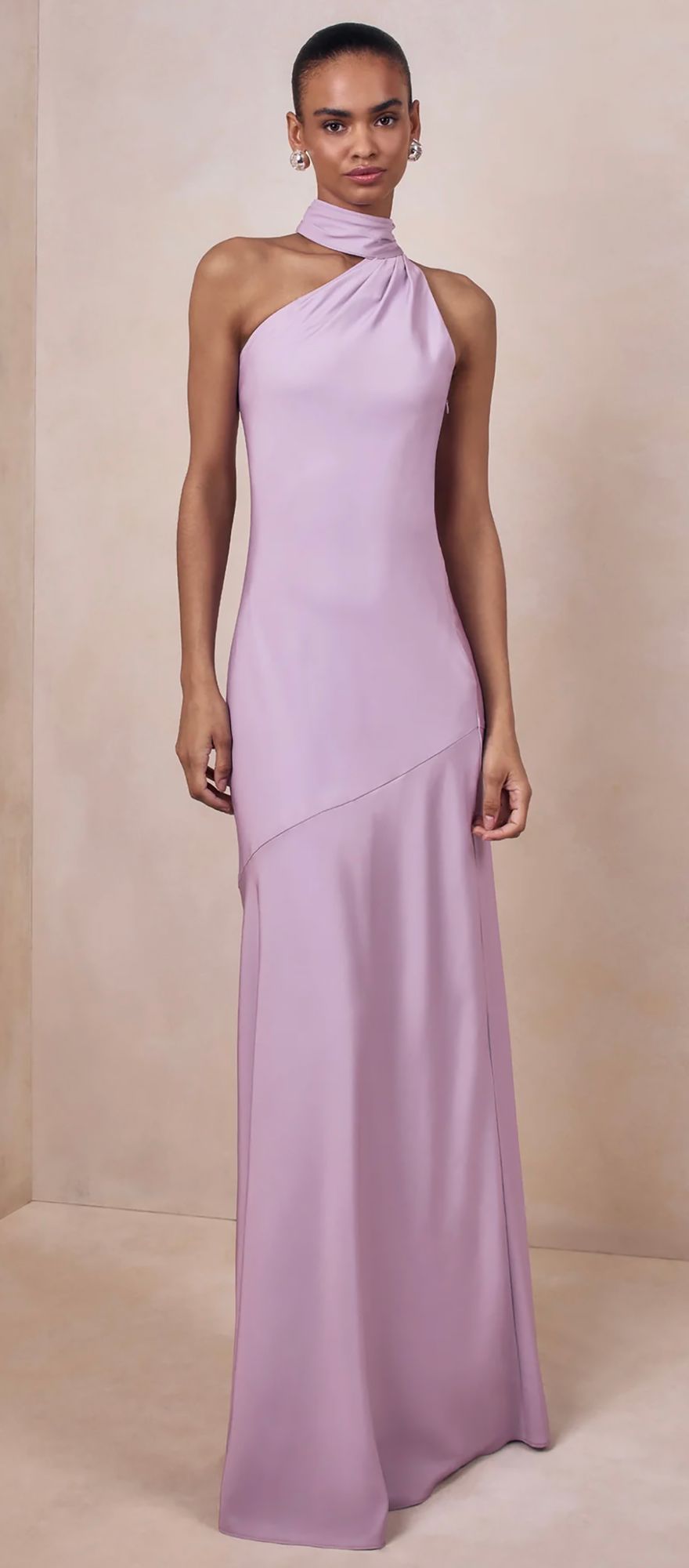 Lilac high neck maxi spring bridesmaid dress