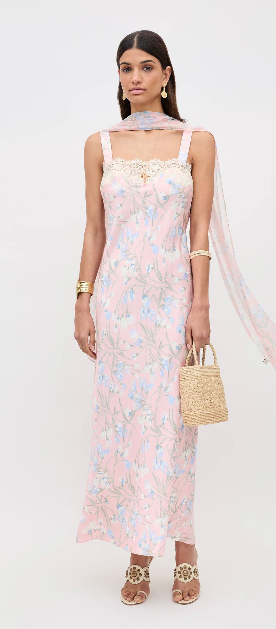 Watercolour floral print spring bridesmaid dress 