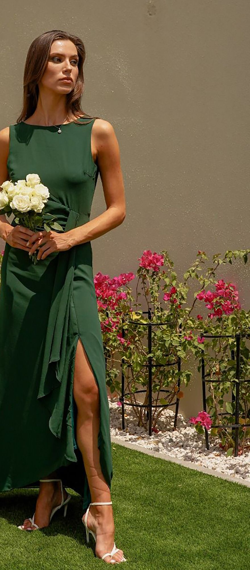 Dark green maxi spring bridesmaid dress