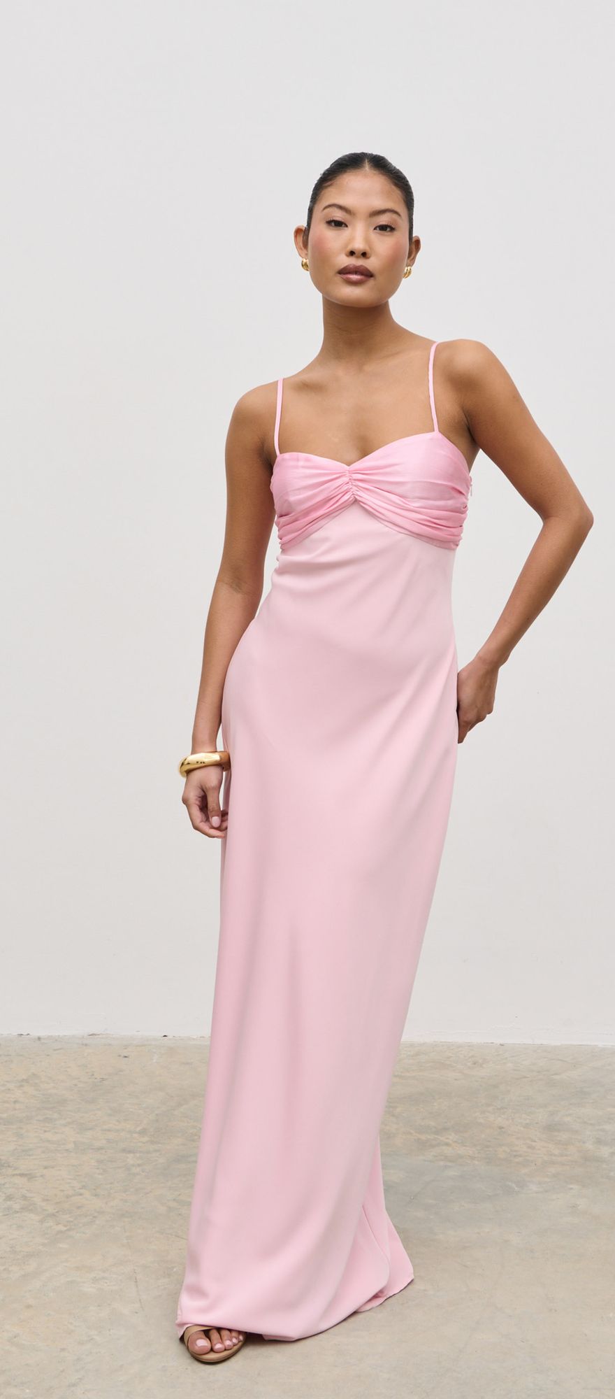 maxi baby pink summer bridesmaid dress