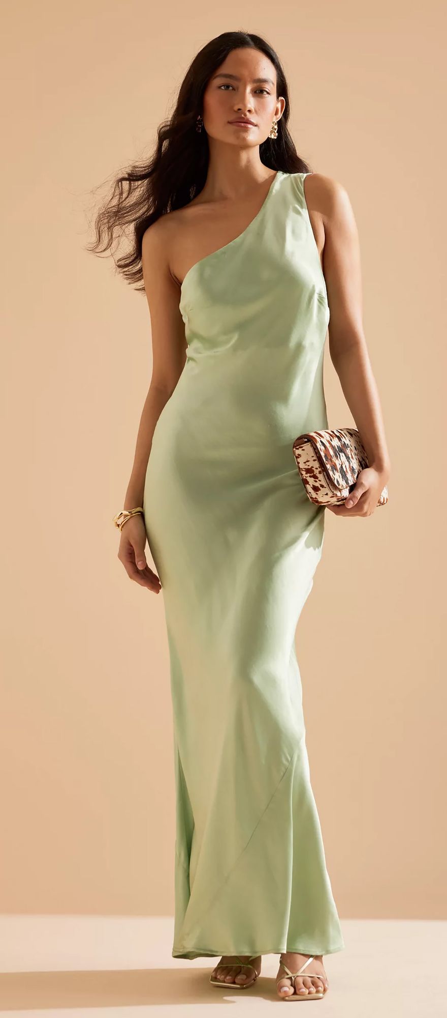one shoulder satin summer bridesmaid dress in green