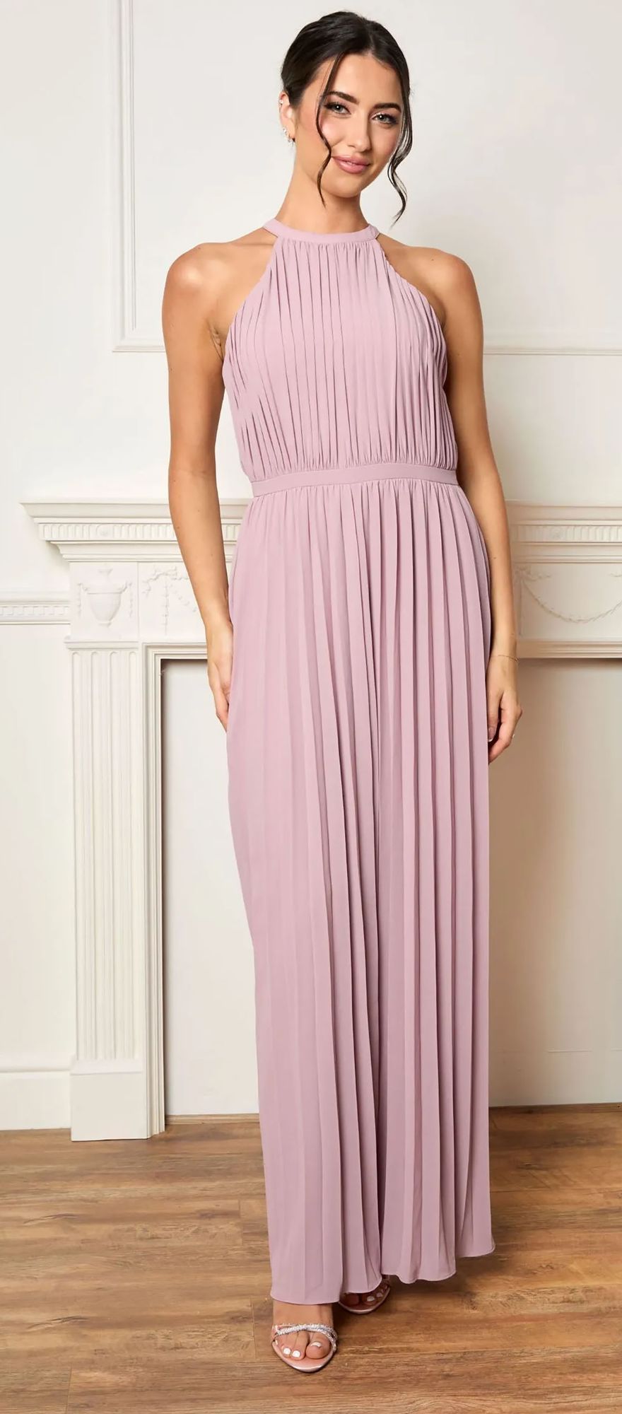 pleated chiffon summer bridesmaid dress in blush pink