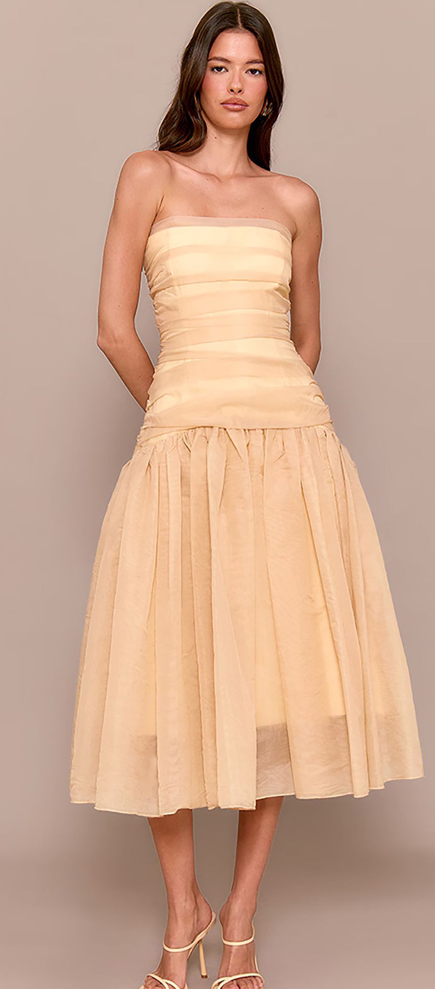 butter yellow drop waist tulle summer bridesmaid dress