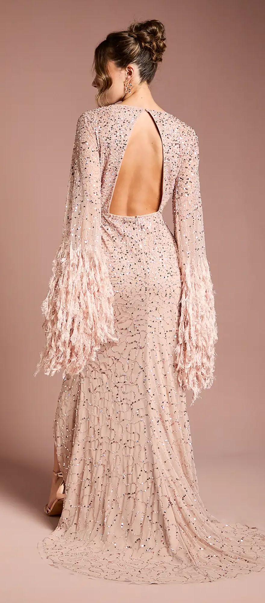 Coast sequin and feather embellished black tie wedding guest dress